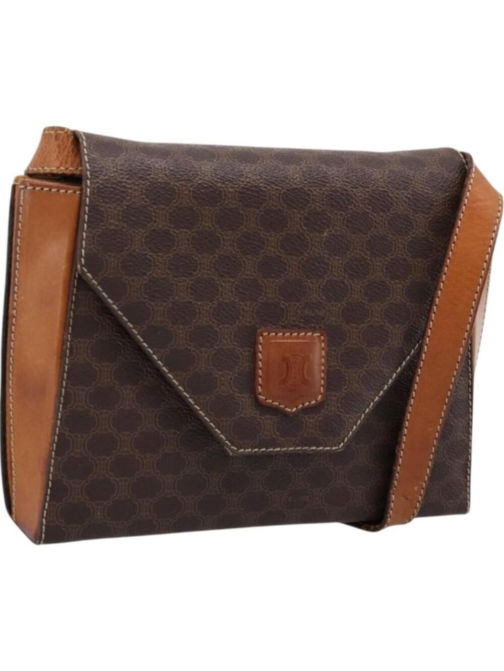 CELINE Macadam Canvas Shoulder Bag PVC Leather Brown Gold